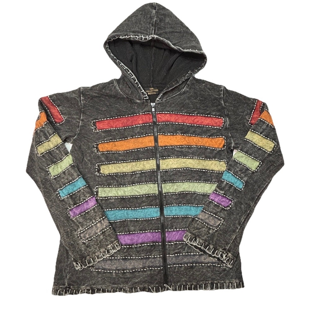 The Collection Royal‎ Rainbow Patchwork Hoodie Jacket Nepal Women's Medium